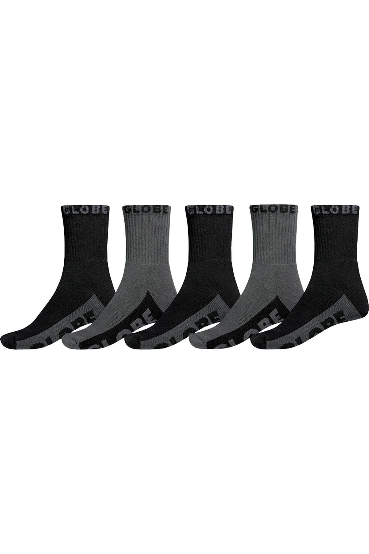 Black/Grey Crew Sock 5 Pack - Black/Grey - Globe Brand AU