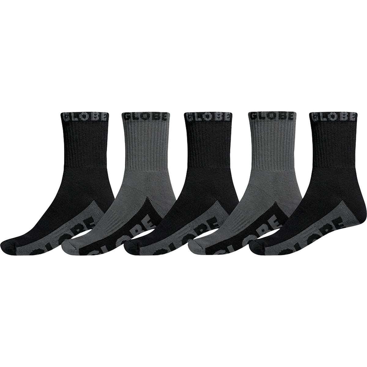 Black/Grey Crew 5Pk, Socks Globe Brand Australia