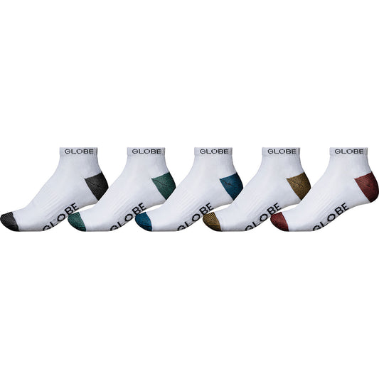 Globe Ingles Ankle Sock 5 Pack White, Socks Globe Brand Australia